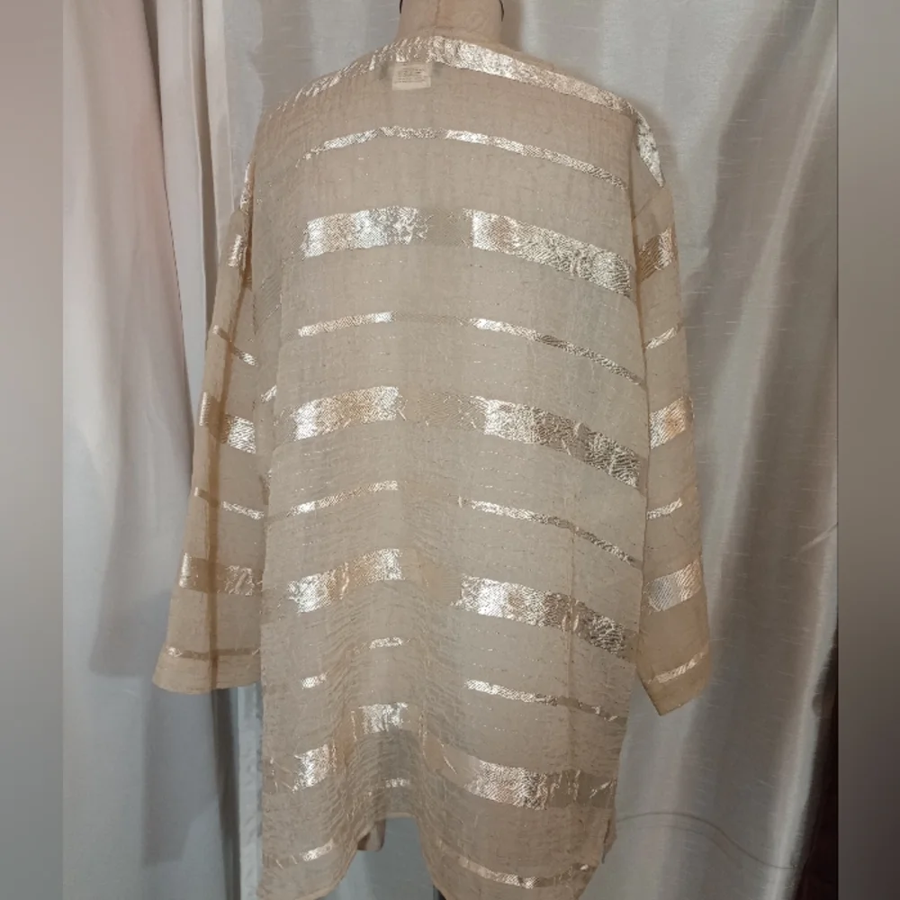 Positive Attitude Cardigan Block Pattern Gold Satin+See thru Panels, BttnUp, XL - Picture 7 of 9